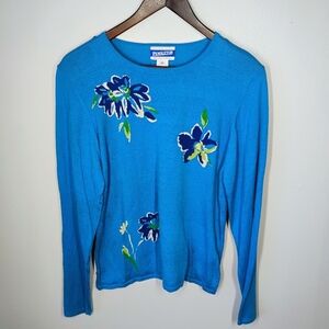 Vintage Pendleton‎ Blue Floral Spring Sweater Crewneck Size Medium